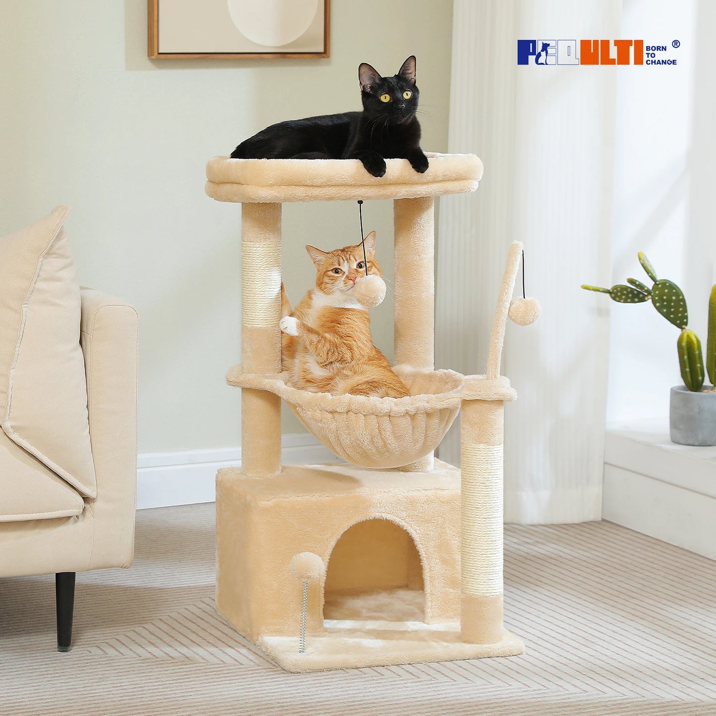 Cat Tree Tower with Natural Sisal Post, Condo & Top Perch