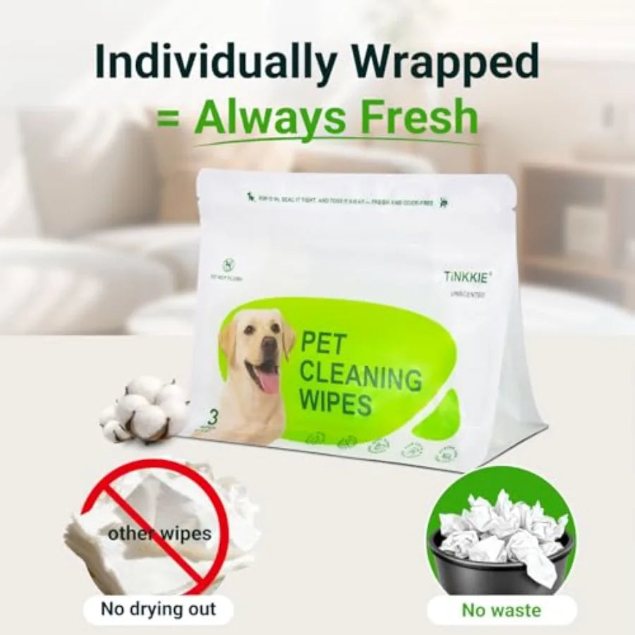 Pet Wipes for Dogs and Cats Individually Wrapped Dog and Cat Wipes for Paws Face and Body Alcohol-Free Pet Grooming Wipes 8"×8"