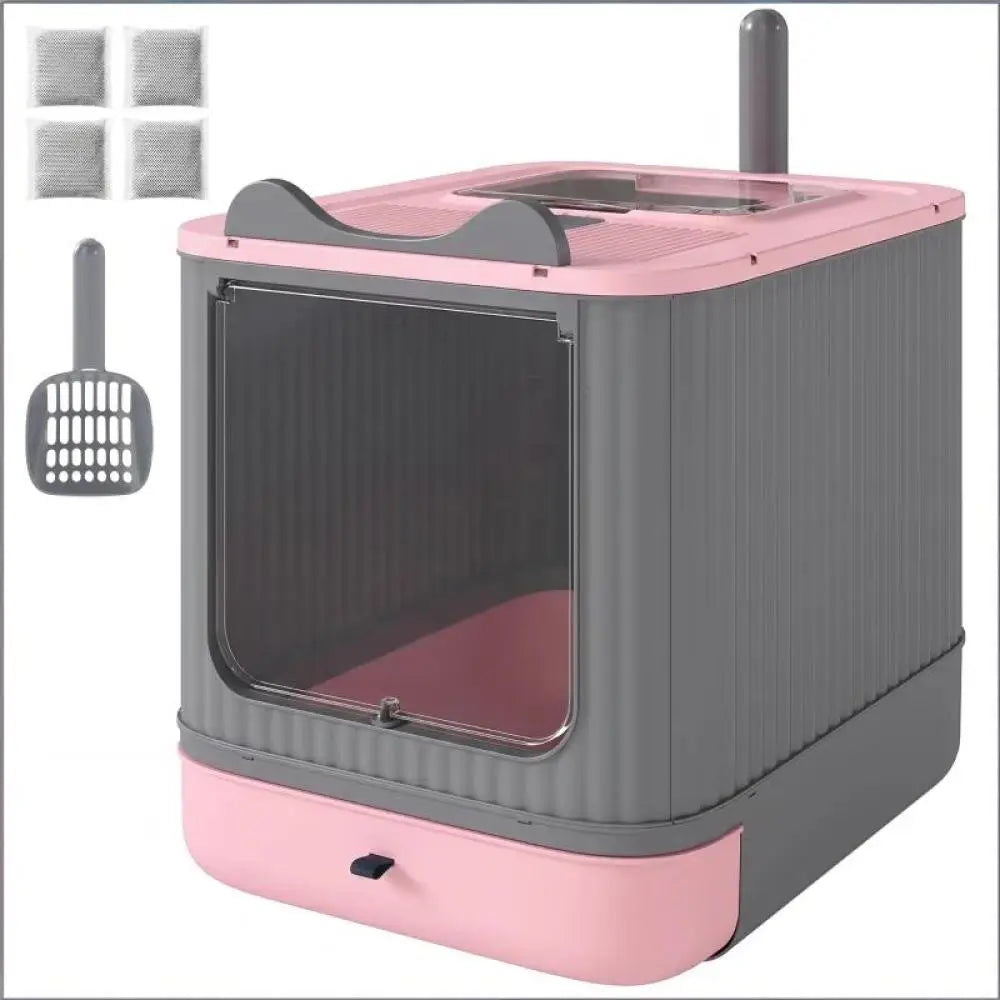 Enclosed Design Cat Litter Box with Slide-Out Tray for Small-Medium Cats