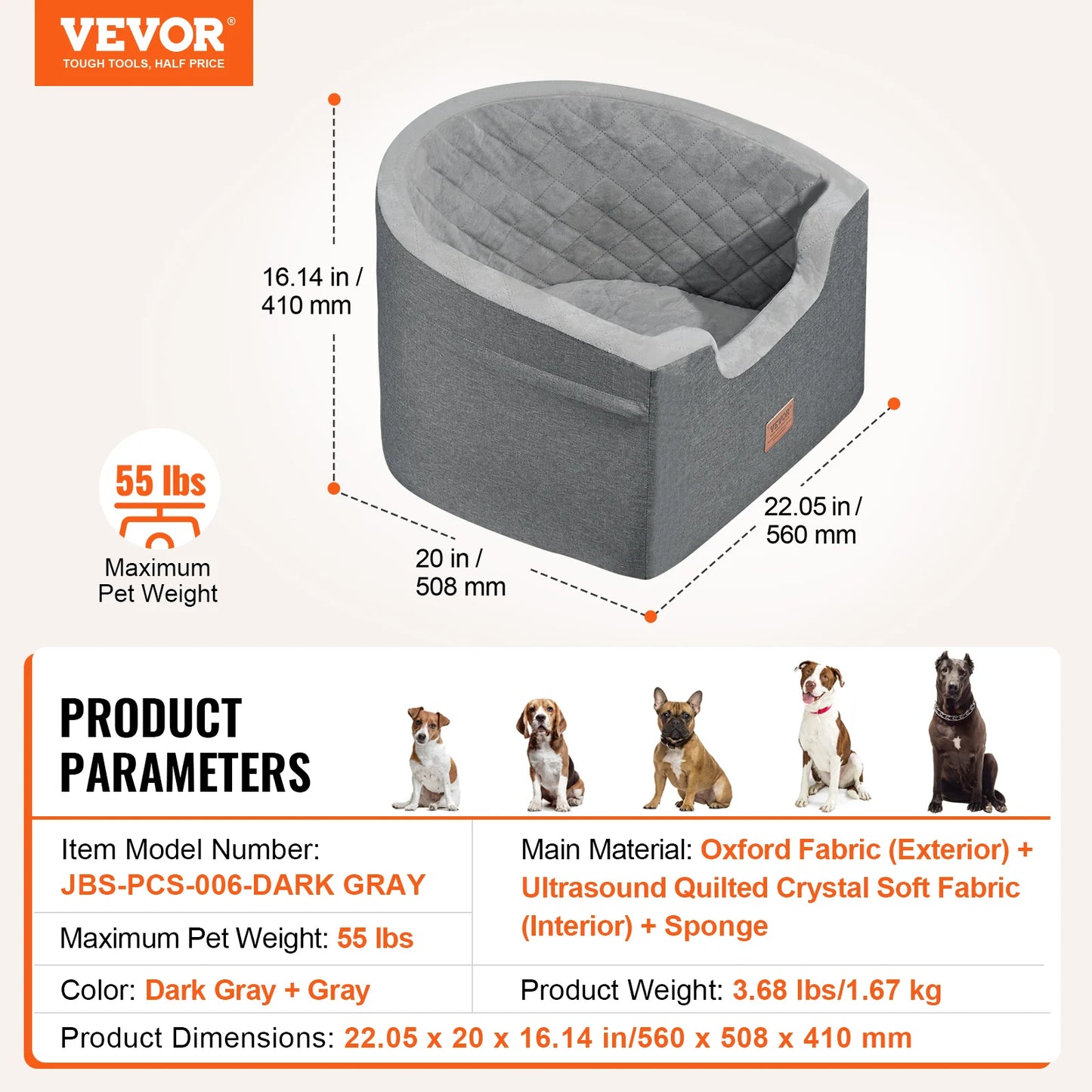 Waterproof Dog Car Booster Seat with Safety Leash