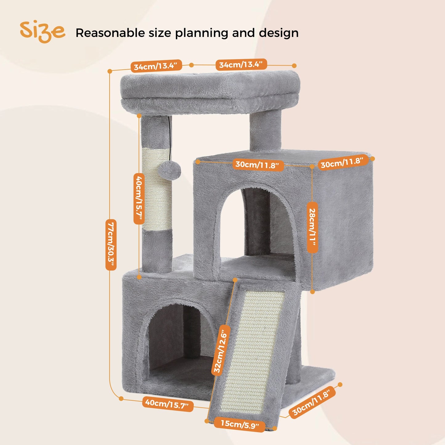 Cat Tree Tower with Natural Sisal Post, Condo & Top Perch