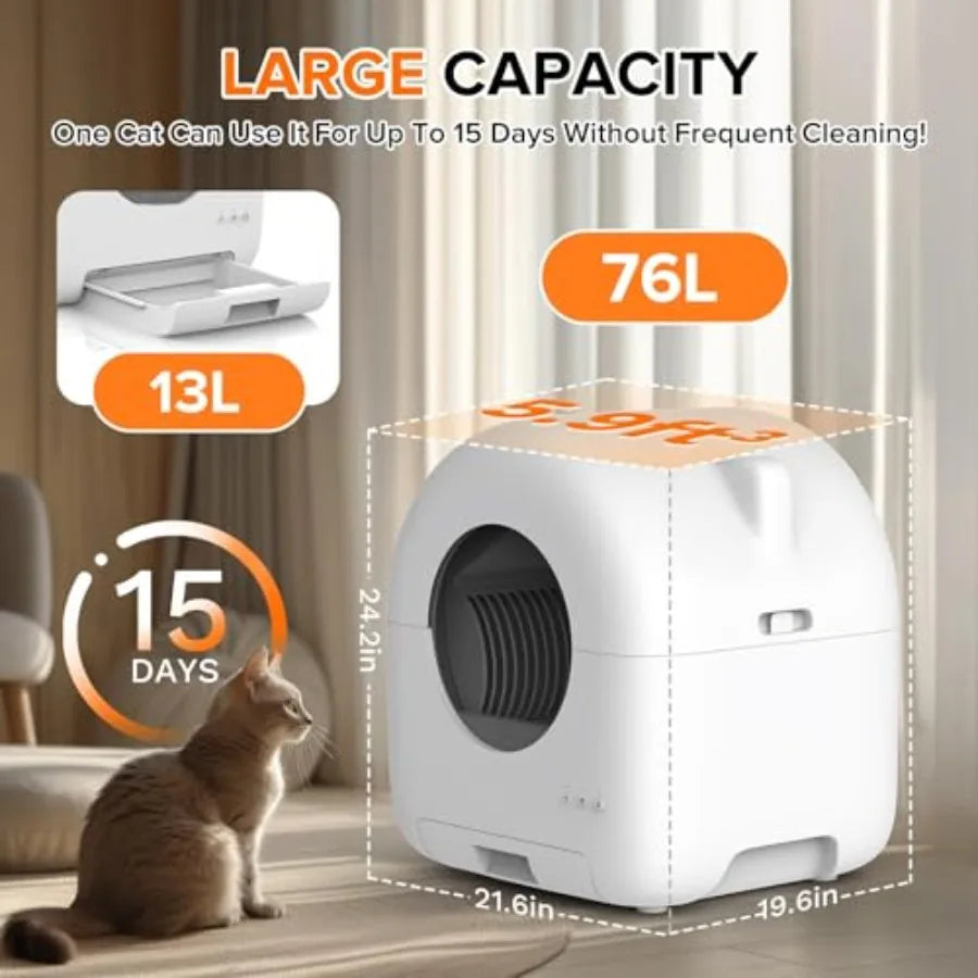 Self-Cleaning Automatic Cat Litter Box 76L with App Control
