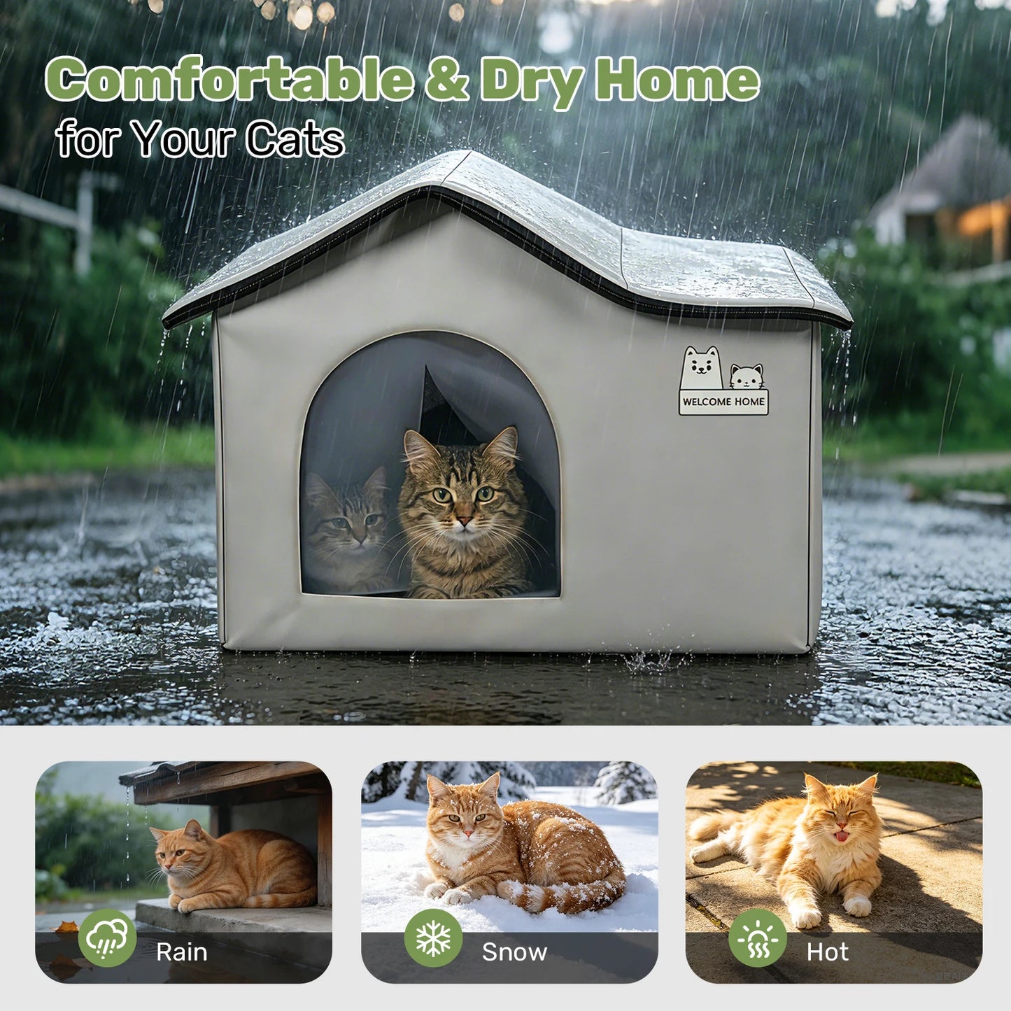 Foldable Pet Ice Igloo with Cooling Mat, Oxford Cloth Heat Insulated Design for Indoor & Outdoor All-Season Use, Built-in Pocket for Ice Packs, Suitable for Small to Medium Dogs & Cats, Windproof Cat Bed, Bite Resistant & Eas