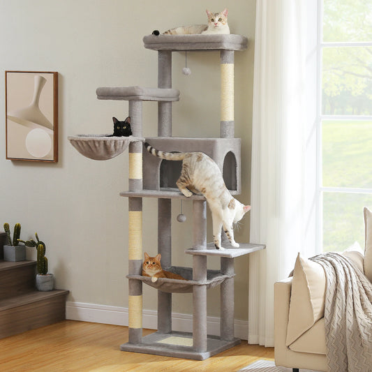 Large Cat Tree for Indoor Cats with Scratching Posts & Hammock - front view