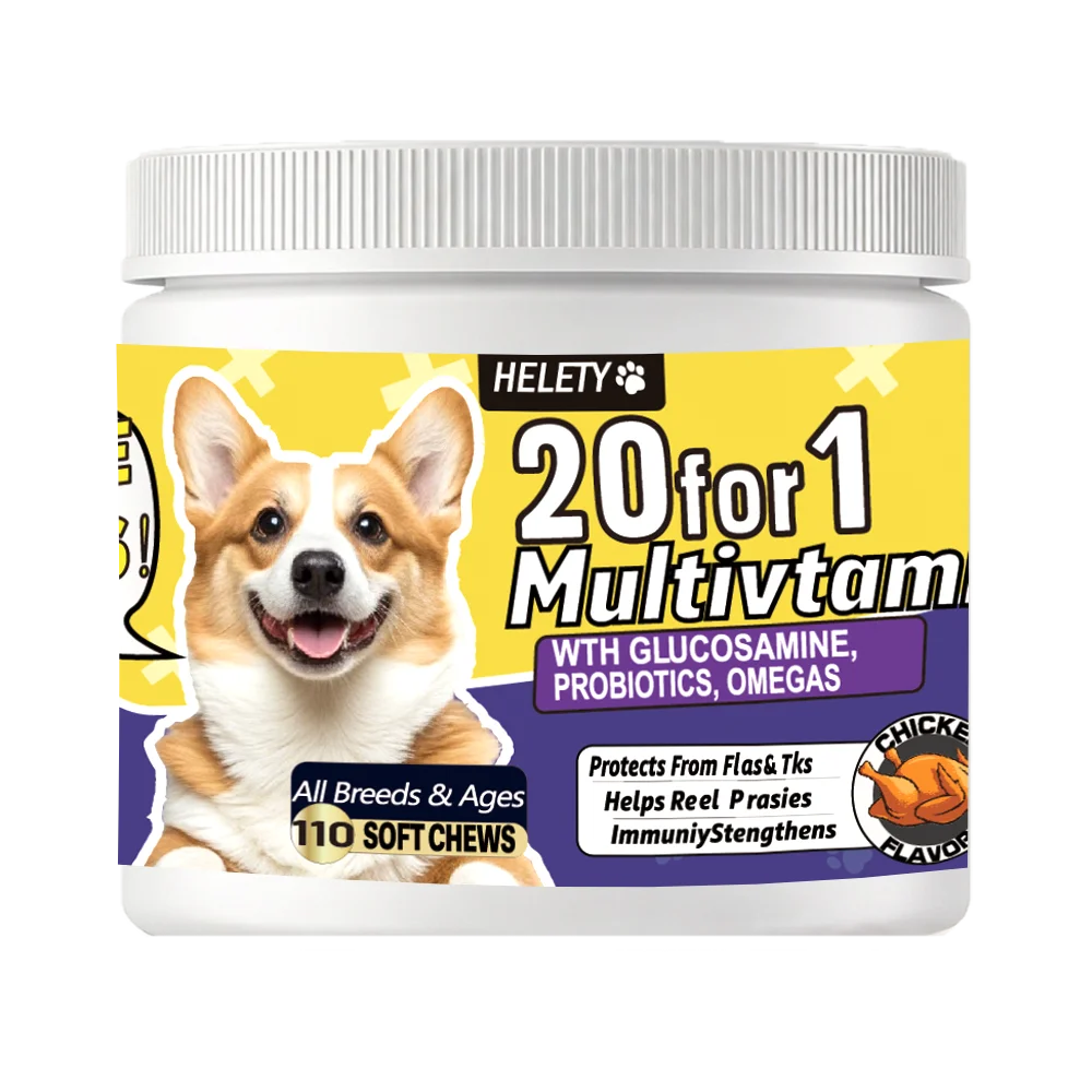 20-in-1 Dog Multivitamin Soft Chews Skin Coat Immune Gut Health Support Vitamins Minerals Omega-3 Iron Zinc Supplement for Dogs