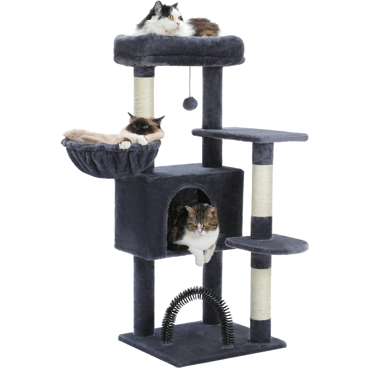 Cat Tree Tower with Condo, Plush Perch, Hammock & Sisal Posts