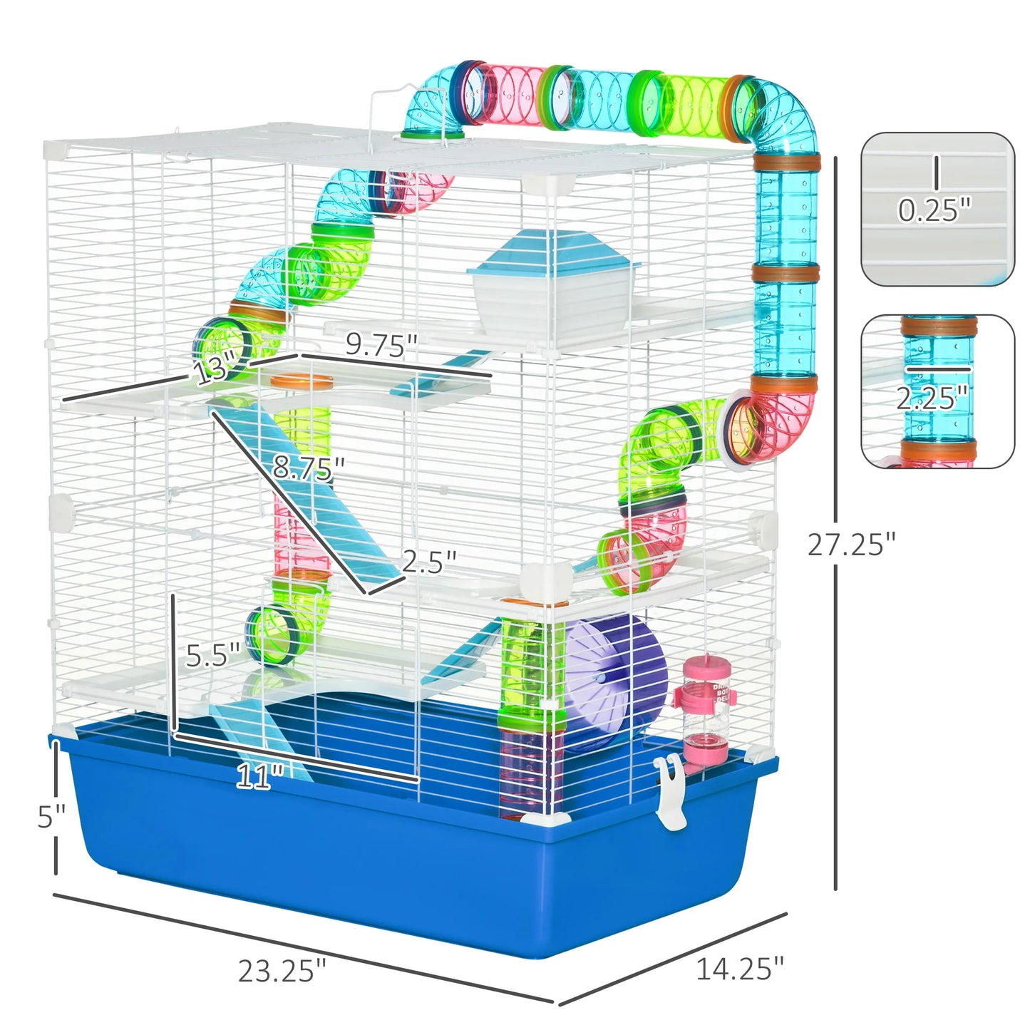 PawHut Extra Large 23" Hamster Cage with Tubes and Tunnels, Portable Carry Handles, Rat House and Habitats Big 5-Tier Design, Mouse Cage Includes Exercise Wheel, Water Bottle, Food Dish JUYHGV