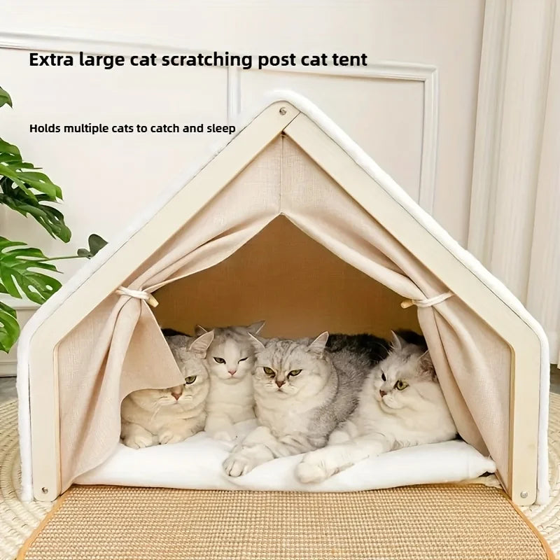 Cat House - Semi-Enclosed Shell Design With Scratching Pad, Sisal Tent For Small To Medium Cats, Perfect For Living Room, Bedroom, Or Study