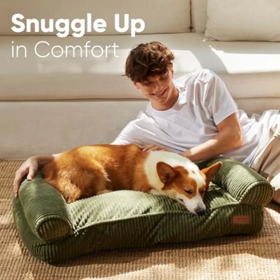 Dog Couch Bed Corduroy Cozy Cat Bed for Indoor Cats with Washable Cover 28in Waterproof Orthopedic Dog Beds Sofa for Small Dogs