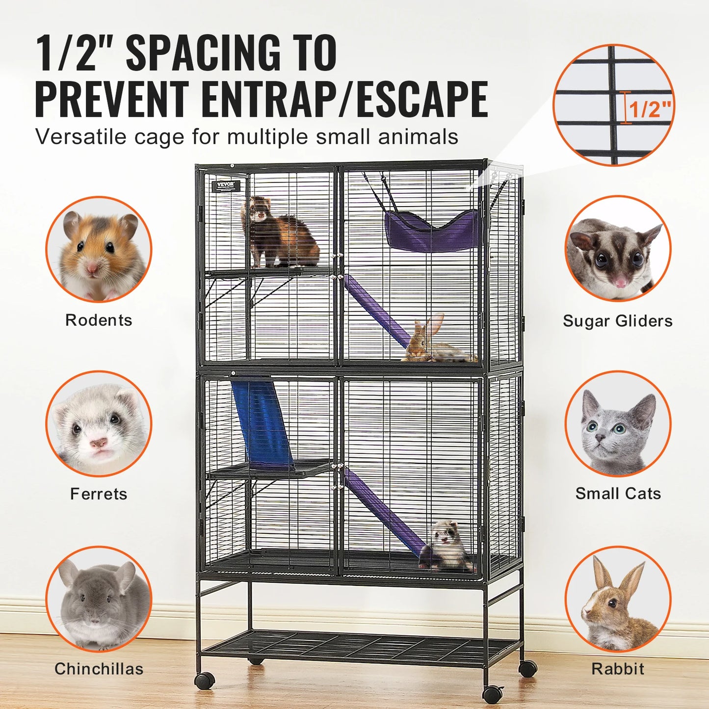 64.6" 4-Tier Rolling Metal Cage for Ferrets & Small Pets