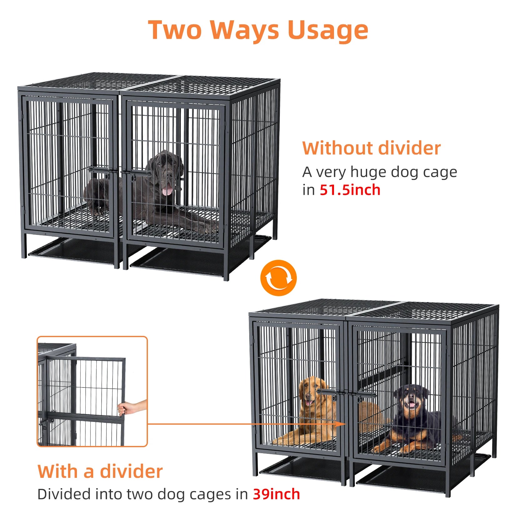 Heavy-Duty Metal Dog Crate with Removable Tray - size reference view