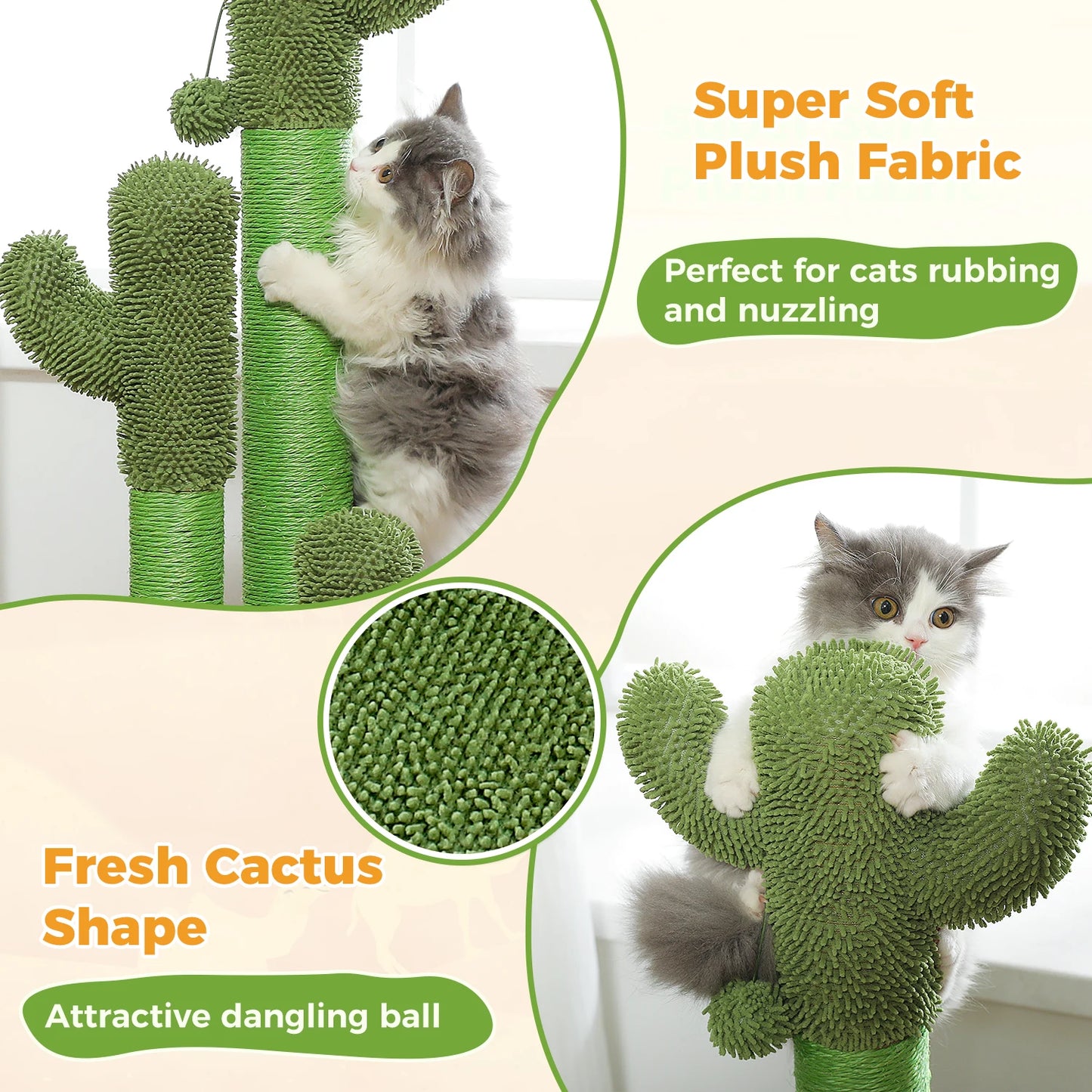 Cactus Cat Scratching Post with 3 Sisal Poles & Dangling Ball