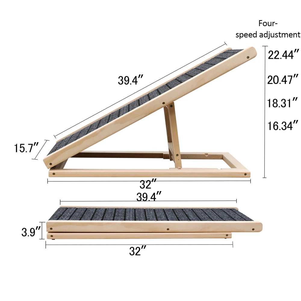 Ye (UPGRADED) Dog Ramp: Extra Wide, Excellent Traction, Non-Slip Rubber. For Bed, Couch, Car. 16" Wide, Holds 80lb. Adjustable, Foldable. Ideal for Small Dogs.