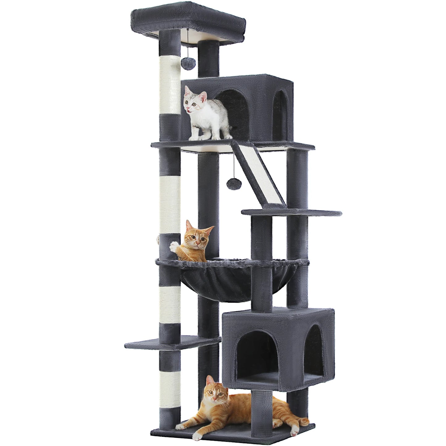 Tall Multi-Level Cat Tower for Large Cats with 2 Condos & Bed