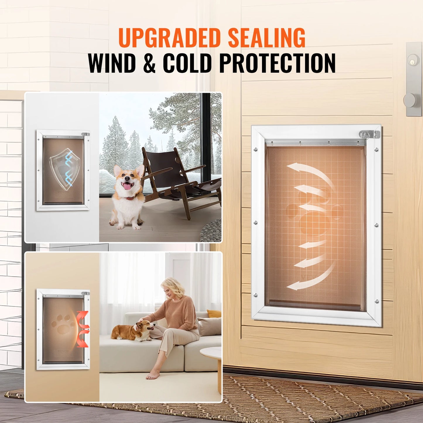 Aluminum Frame Weatherproof Dog Door with Lock & Flap System