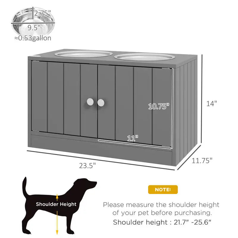 PawHut Elevated Dog Bowls with Storage Cabinet Containing Large 44L Capacity, Gray