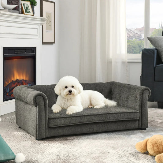Ye Elegant Rectangle Elevated Dog Sofa Bed for Small and Medium Dogs, Comfortable Couch, Modern & Stylish, Beige, Durable