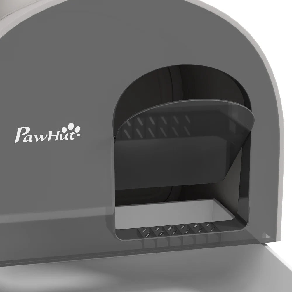 PawHut Cat Litter Box with Lid, Covered for Indoor Cats, Comes with Tray, Scoop, Filter, 17" x 17" x 18.5", Light Gray