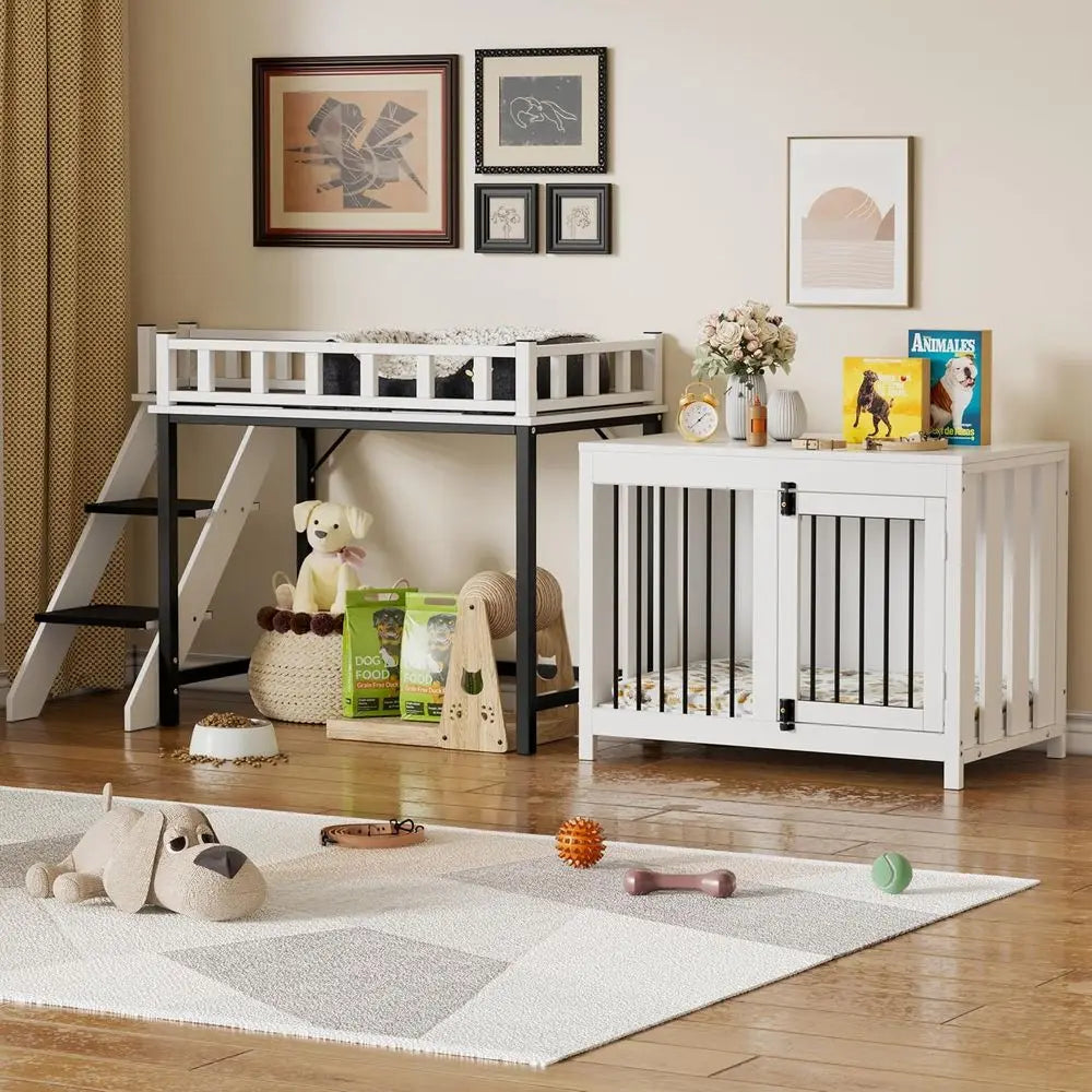 Pet Bunk Bed Stairs Storage, Window Perch for Dogs & Cats, Adjustable Blanket, Dog Bed for Small to Medium Breeds