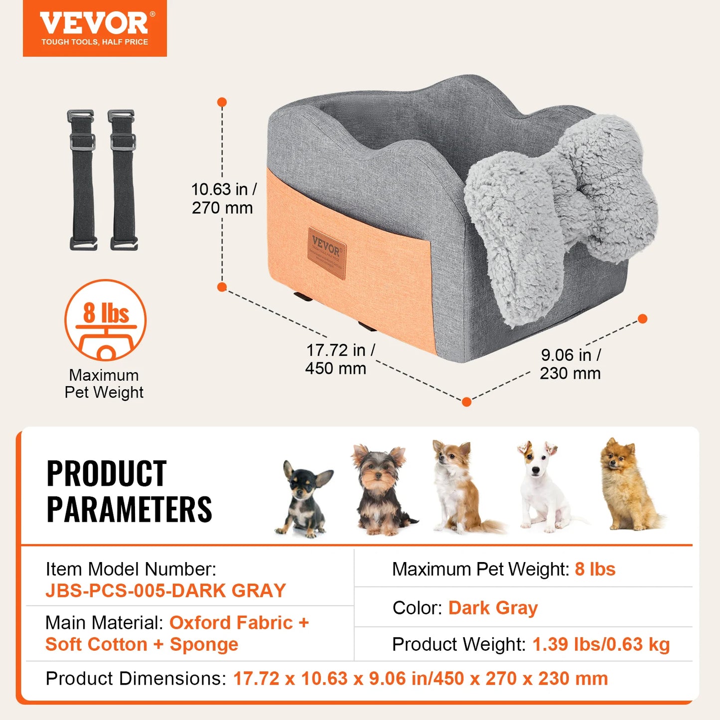 Waterproof Dog Car Booster Seat with Safety Leash