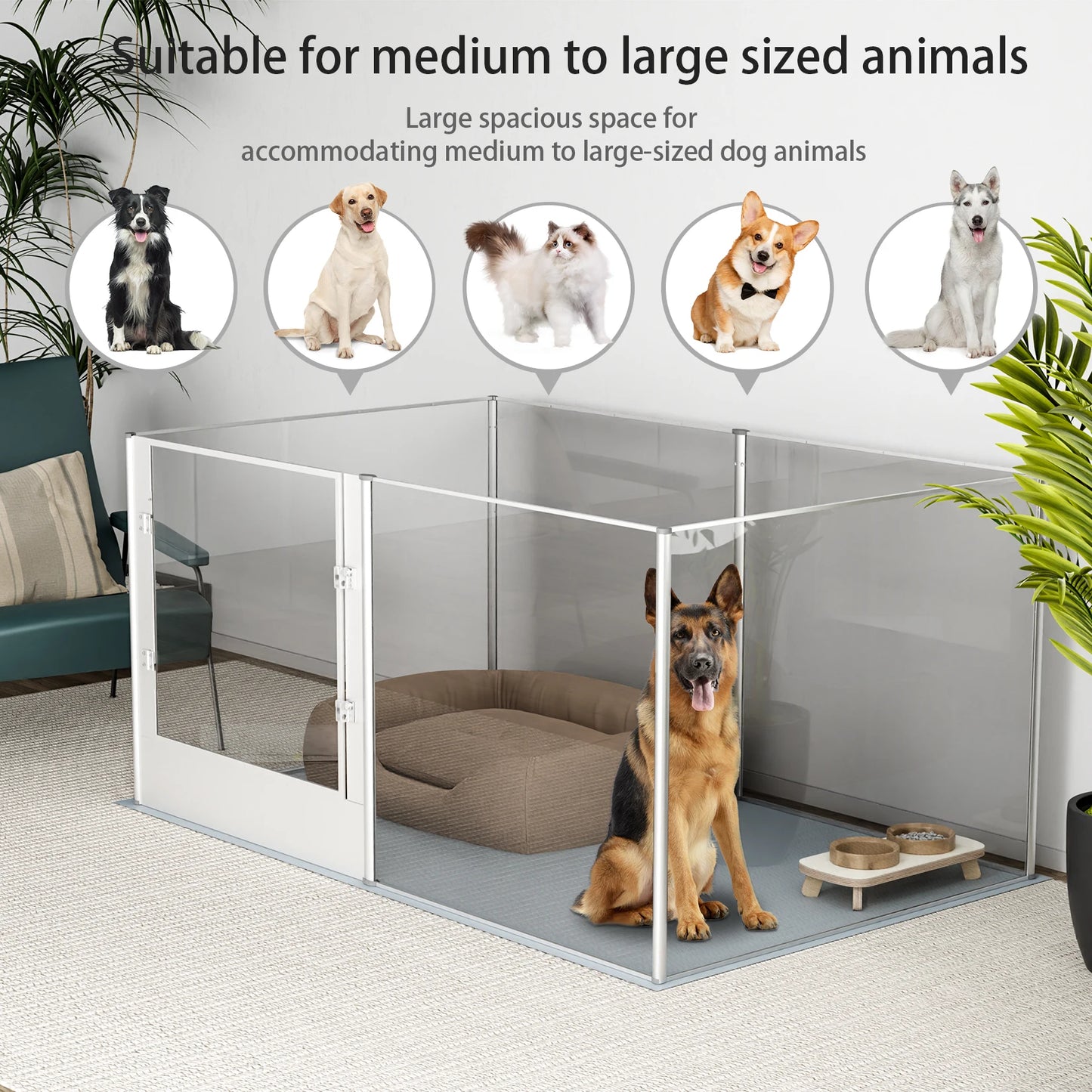 Heavy-Duty Acrylic Dog Playpen with Waterproof Mat - feature close-up view