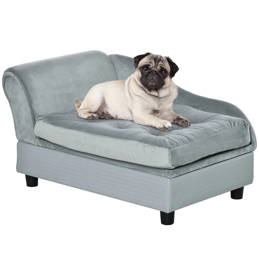 PawHut Luxury Fancy Dog Bed for Small Dogs with Hidden Storage, 3" Soft Foam, Dog Sofa Bed, Cushy & Modern Pet Furniture for Puppies and Little Breeds, Gray