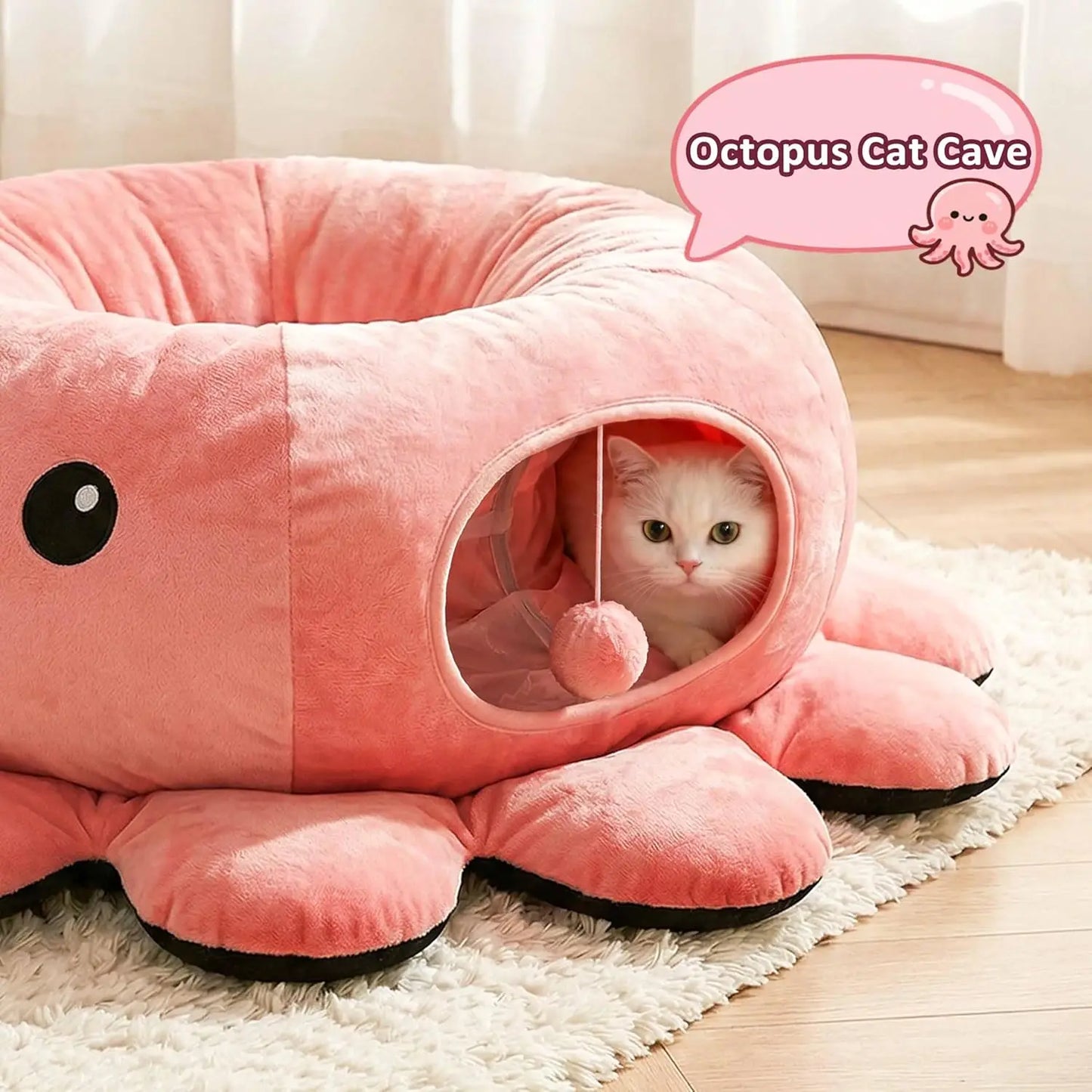 Octopus Cat Tunnel Bed with 20 Toys, Collapsible Play Tunnel for Indoor Cats, Kitten Toys