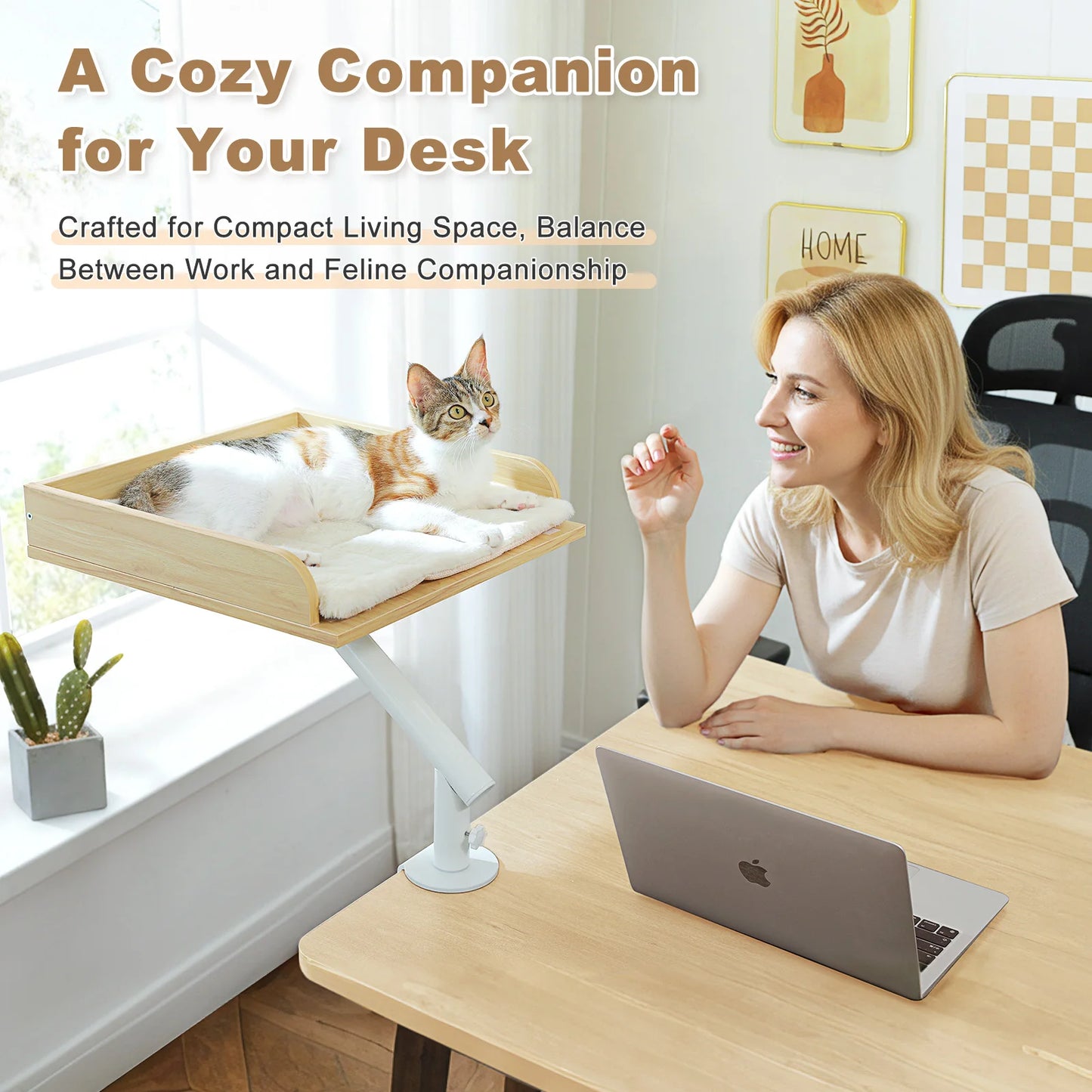360° Rotatable Cat Desk Bed with Adjustable Stand