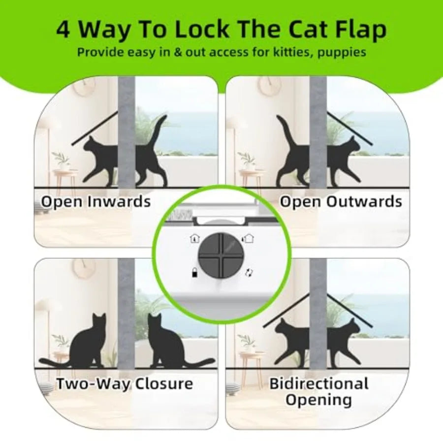 Cat Door for Window, Aluminum Cat Door Window Insert with 4 Secure Lock Modes, Magnectic Closure for Cats, Fit Window Width 28"