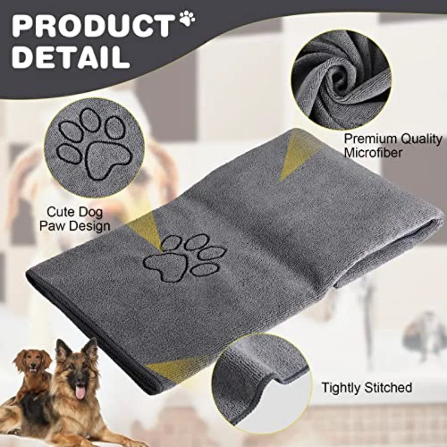 4 Pack Dog Towels for Drying Large Microfiber Grooming Tools Absorbent Soft Bath Supplies with Embroidered Paw for Small Medium