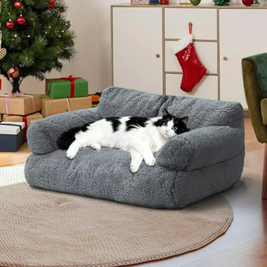 Large Cat Beds for Indoor Cats, Dog Couch Bed, Cute Cat Couch Sofas for Less 20lbs Kitten Puppy, Small Dog Sofas and Chairs wit