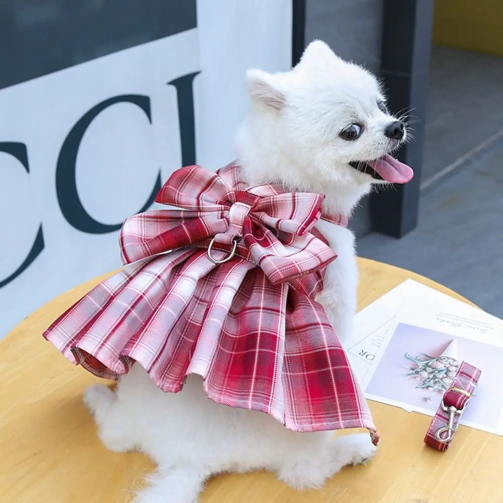 Plaid Pet Harness Dress with Leash Attachment main product image