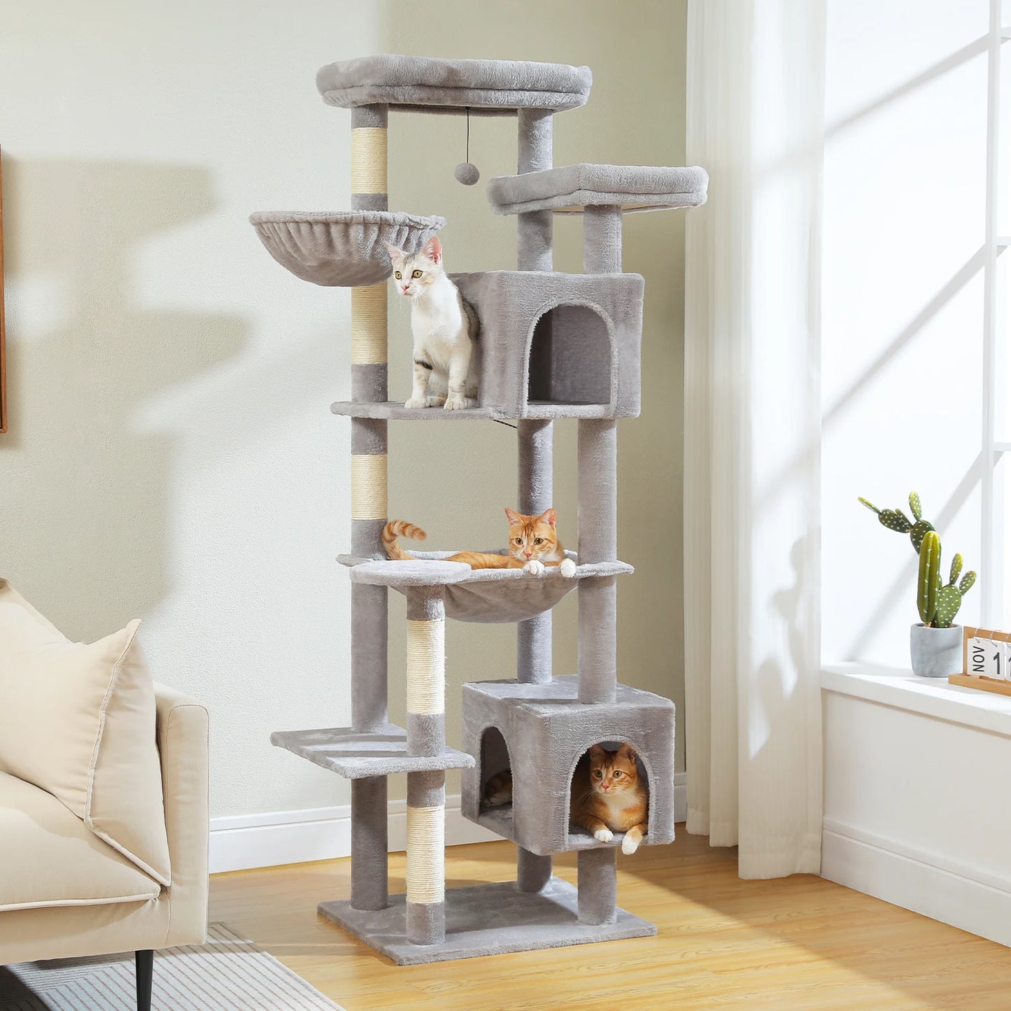 Large Multi-Level Cat Tree with Plush Condos, Perches & Caves