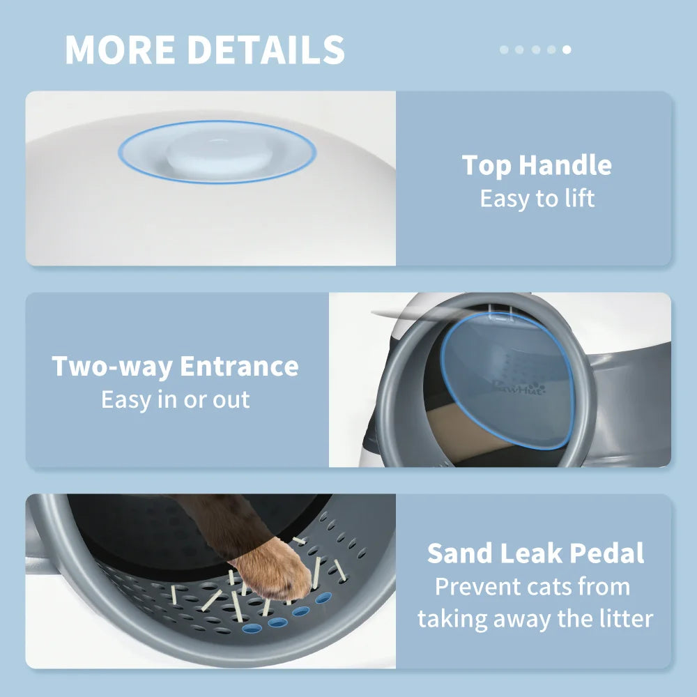 PawHut Cat Litter Box with Lid, High Sides, Air Freshener, Large Two-Way Entrance, Foldable, Easy Clean, White & Gray