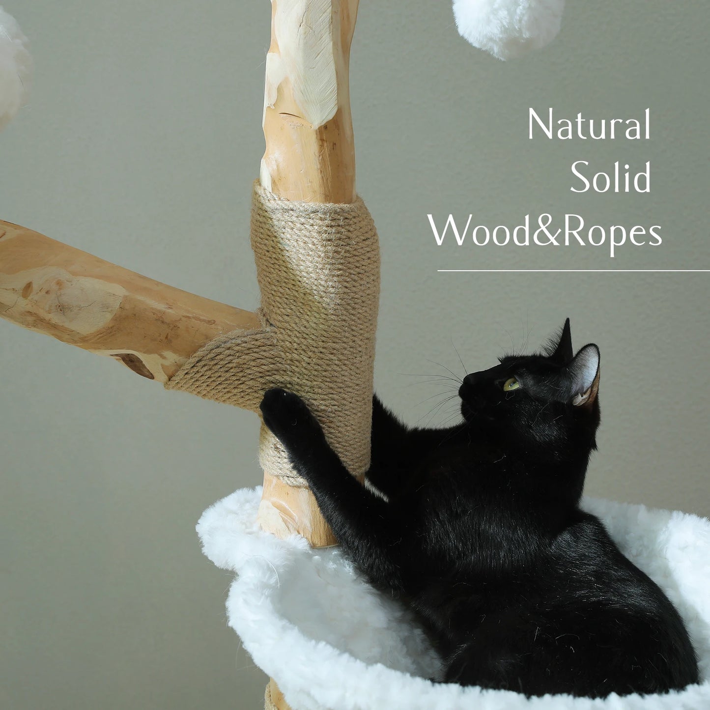 Large Modern Cat Tree Tower with Sisal Posts & Wicker Basket Bed