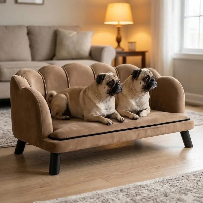 PawHut Pearl Design Pet Sofa for Medium and Large Sized Dogs, Pet Bed with Cushion and Solid Wood Legs, Coffee
