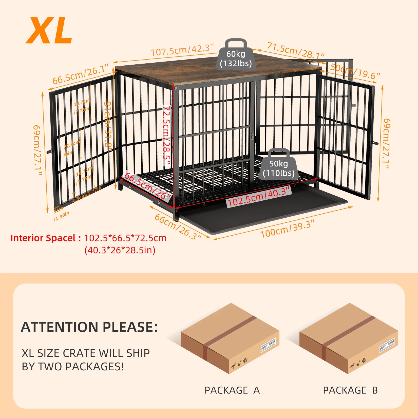 Furniture-Style Dog Crate with Removable Tray - packaging view
