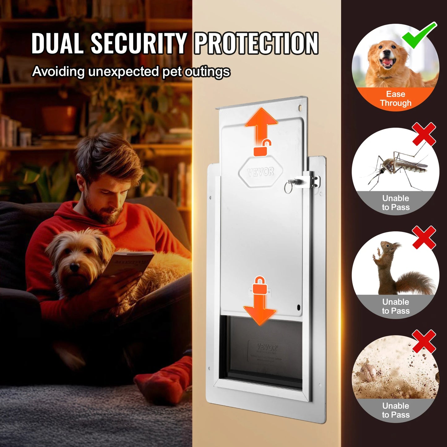 Metal Frame Weatherproof Dog Door with Lock & 3-Flap System