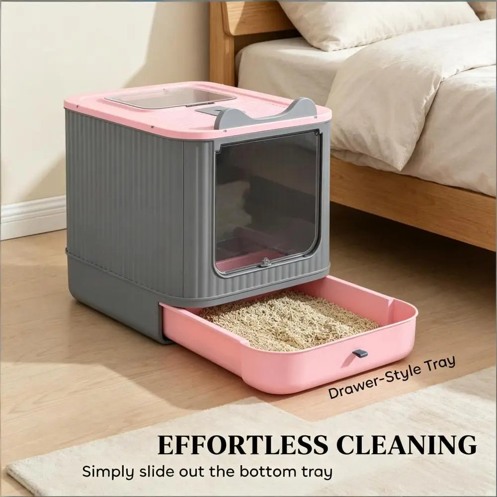 Enclosed Design Cat Litter Box with Slide-Out Tray for Small-Medium Cats