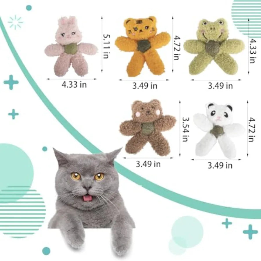 Indoor cat plush catnip toys, nylon animal-shaped kicker toy in gray, durable for teething, dental care boredom relief