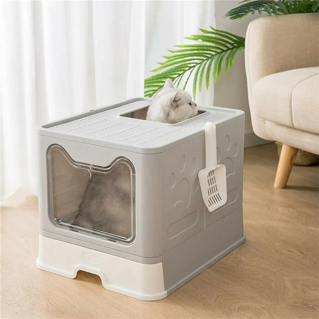 Foldable Hooded Cat Litter Box with Scoop and Drawer product image 2