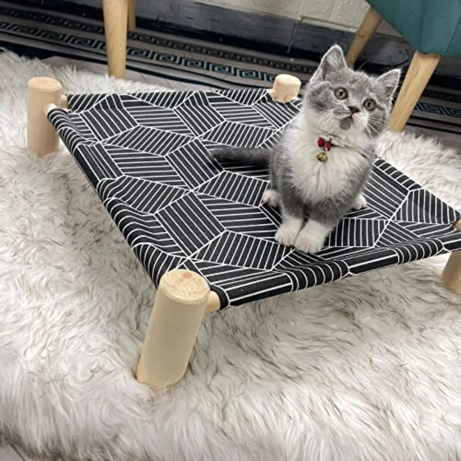 Cat/ Hammock Cat Bed, Wooden Dog Elevated Indoor Outdoor Beds, Raised Cat Cots Furniture Pet Bed Puppy Bed Portable Breathable