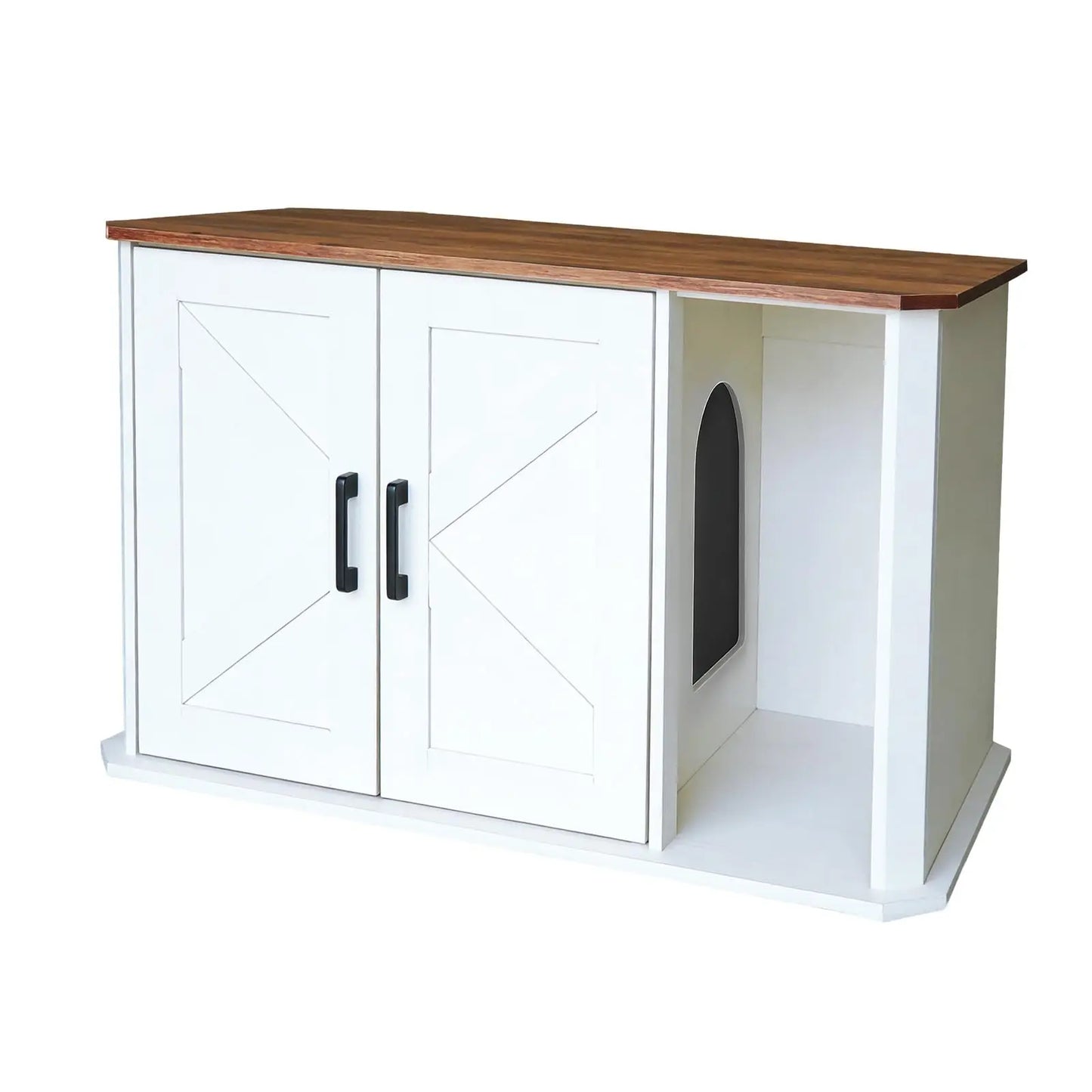 Hidden Cat Litter Box Enclosure Furniture Wooden Cat Washroom Cabinet With Double Doors Side Entry Modern Pet House End Table