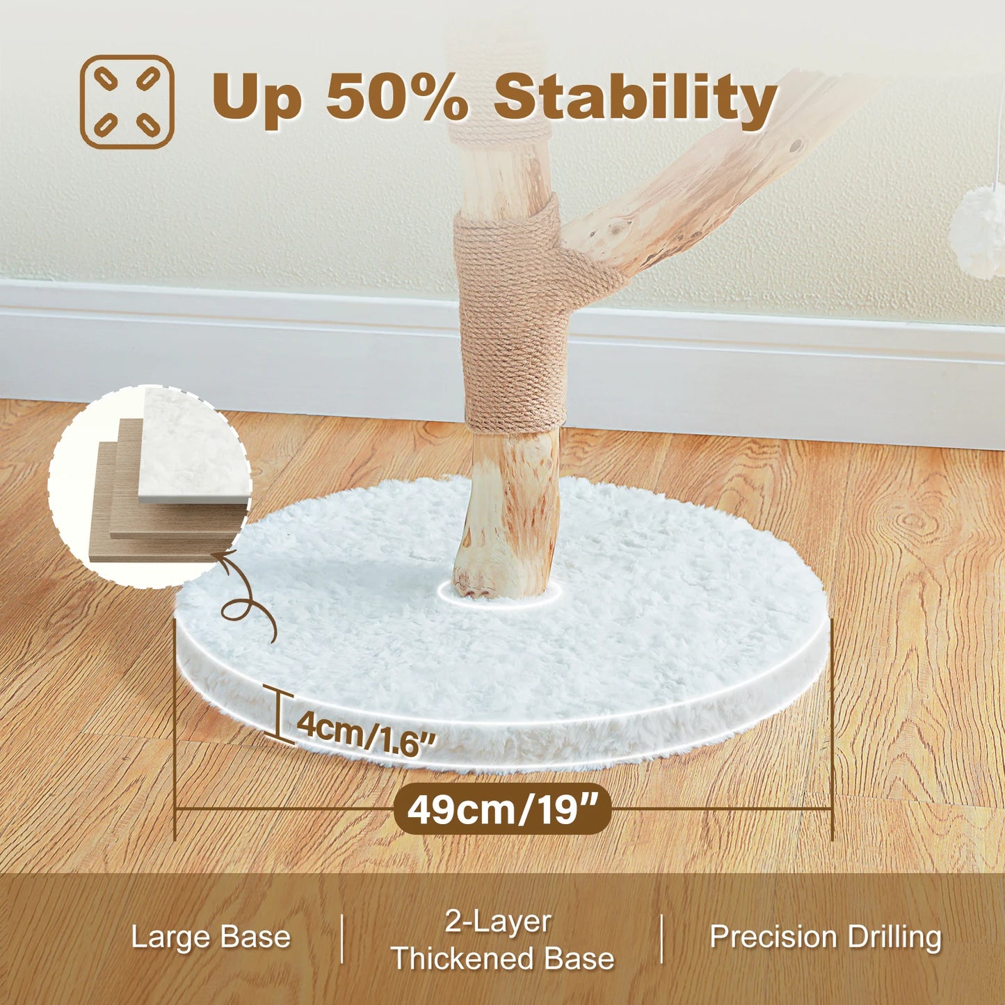 Modern Solid Wood Cat Tree with Wicker Basket & Condo
