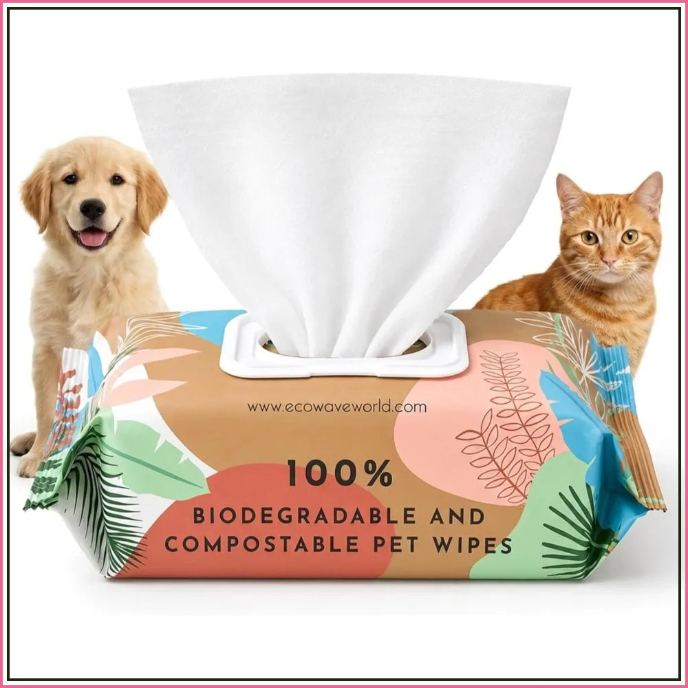 Plant-Based Pet Wipes, Hypoallergenic Dog & Cat Grooming Wipes for Face, Paws, Body, Unscented, Compostable, 100 Count