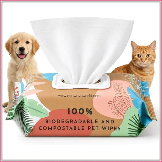 Plant-Based Pet Wipes, Hypoallergenic Dog & Cat Grooming Wipes for Face, Paws, Body, Unscented, Compostable, 100 Count