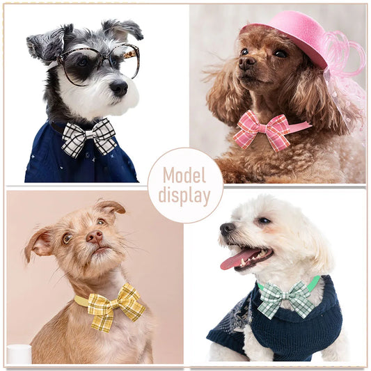10-Pack Adjustable Plaid Dog Bow Ties - Handmade Pet Accessories