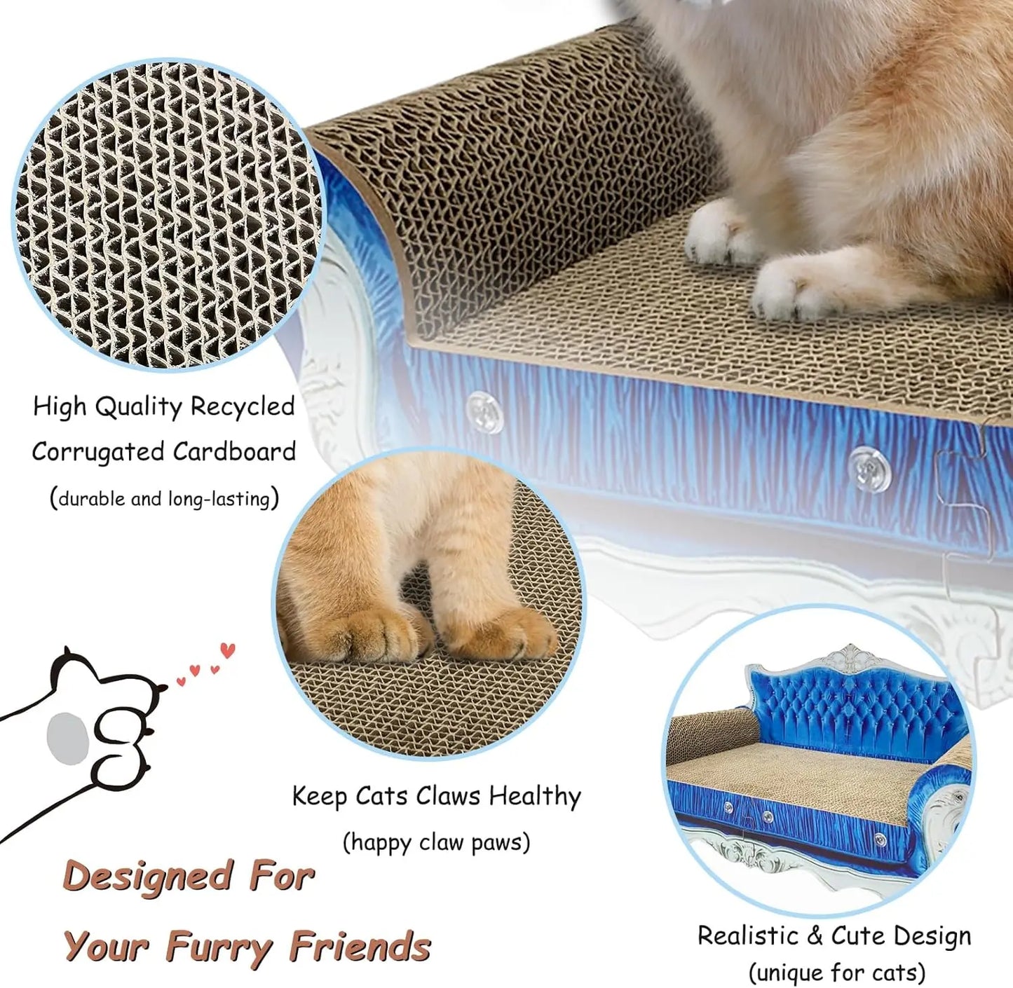 Cardboard Cat Scratcher Sofa Bed, Couch Shaped Scratching Board with Catnip for Indoor Cats