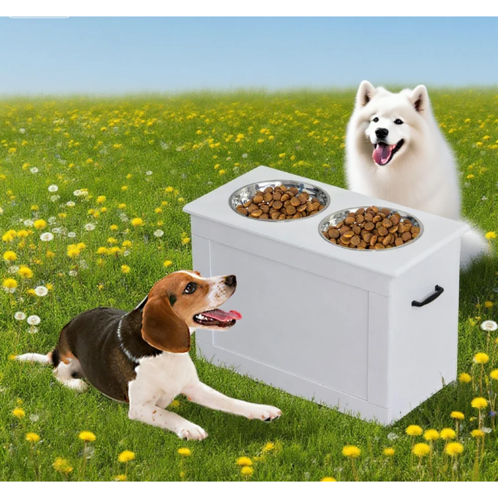 Ye Elevated Feeder Stand with Stainless Steel Bowls & Base for Pet Feeding and Storage