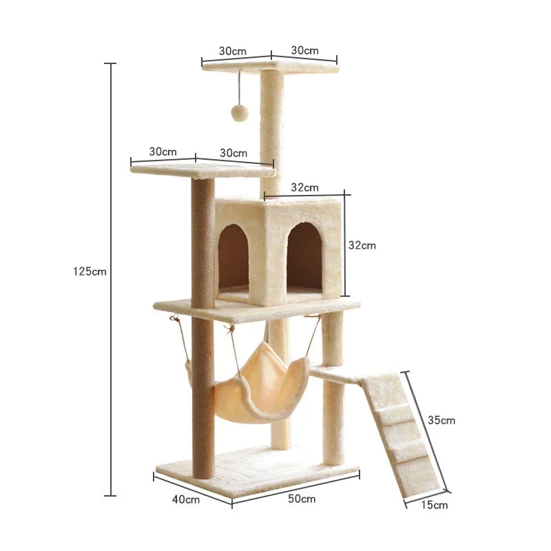 Multi-Level Cat Tree Tower with Plush Hammock & Scratching Posts